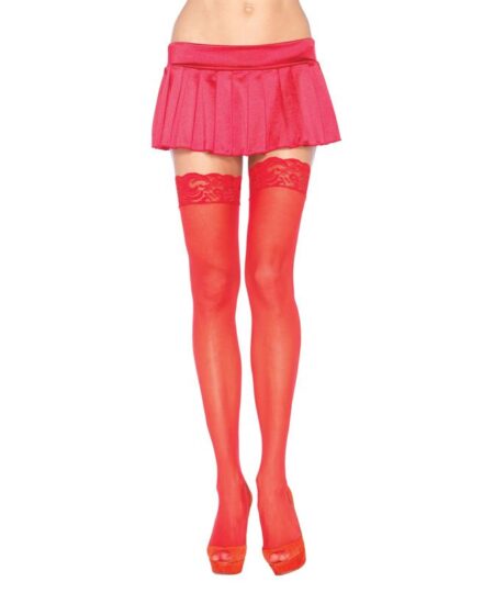 Leg Avenue Sheer Thigh Highs With Lace Tops Red  UK 8 to 14 Stockings