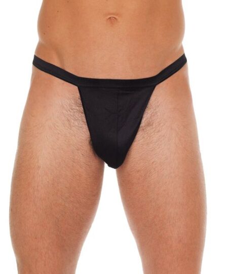 Mens Black Straight GString With Black Pouch Male