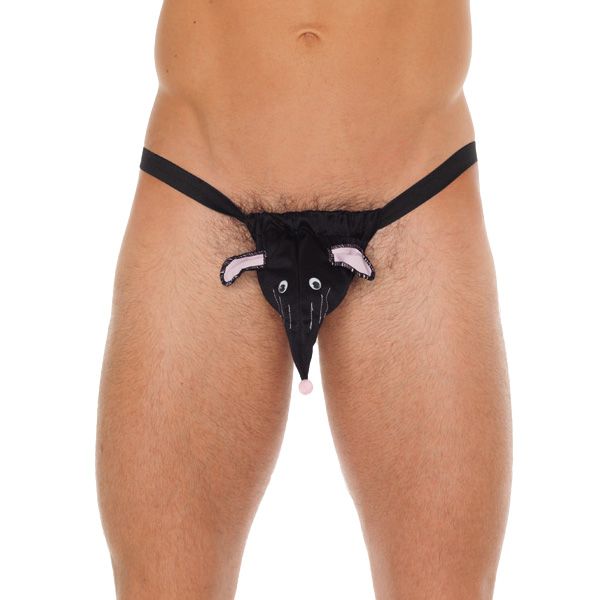 Mens Black Rat Animal Pouch GString Male