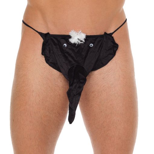 Mens Black GString With Elephant Animal Pouch Male