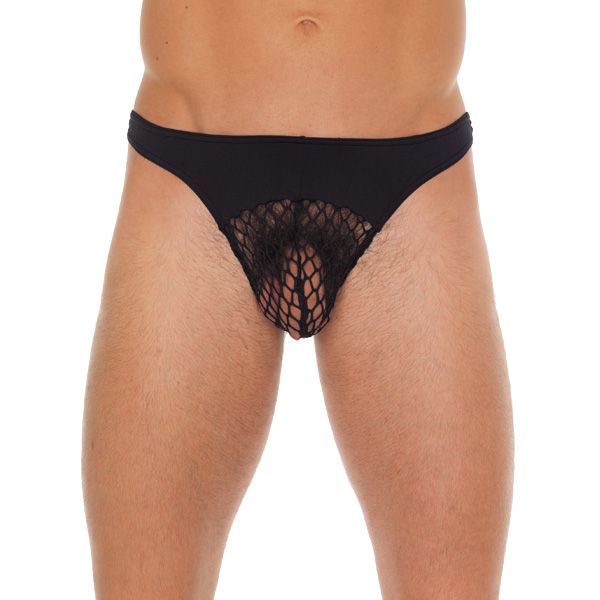 Mens Black GString With A Net Pouch Male