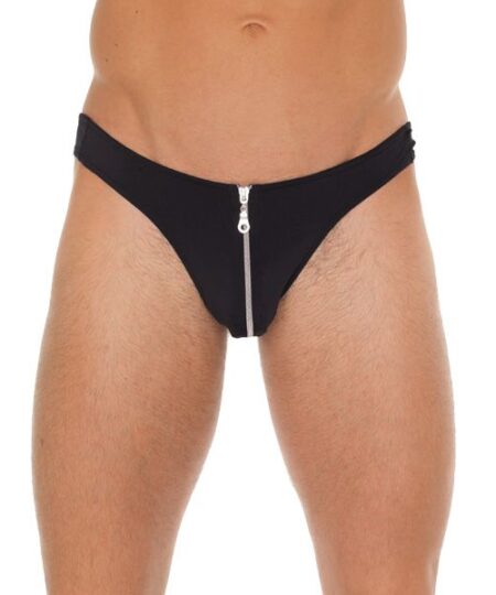 Mens Black GString With Zipper On Pouch Male