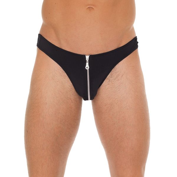 Mens Black GString With Zipper On Pouch Male