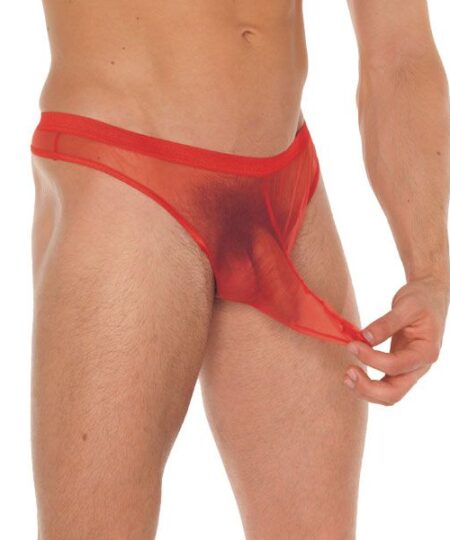 Mens Red GString With Penis Sleeve Male