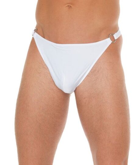 Mens White G String With Metal Hoop Connectors Male