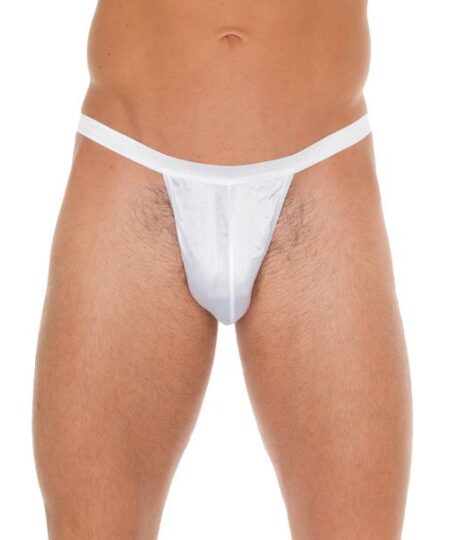 Mens White GString With Small White Pouch Male