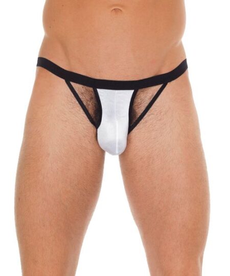 Mens Black GString With White Pouch Male