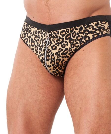 Mens Animal Print Briefs With Zipper Male