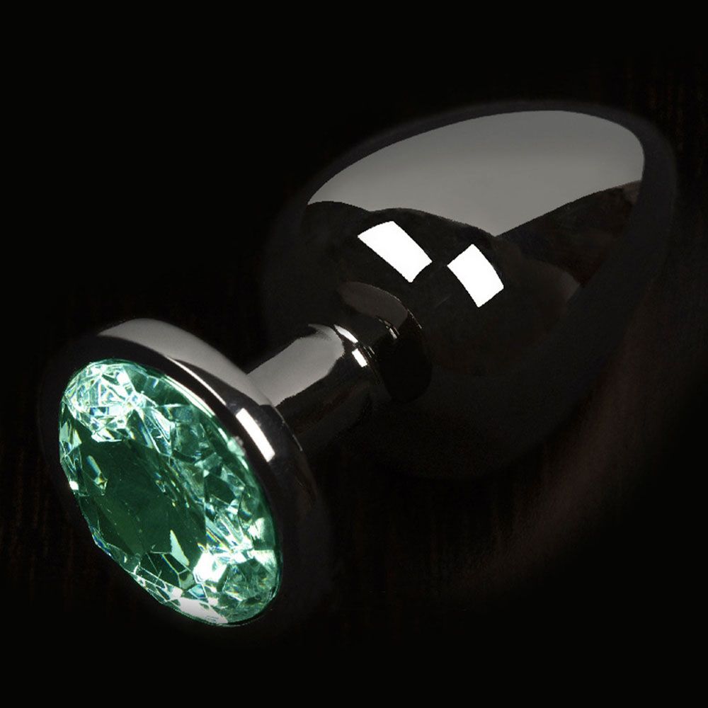 Dolce Piccante Graphite Style Small Anal Plug With Green Gem Jewel Butt Plugs