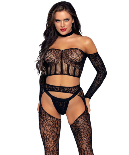 Leg Avenue Top and Suspender Set UK 8 to 14 Bodies and Playsuits