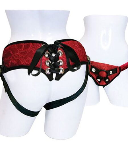 SportSheets Red Lace With Satin Corsette Strap On Strap on Dildo