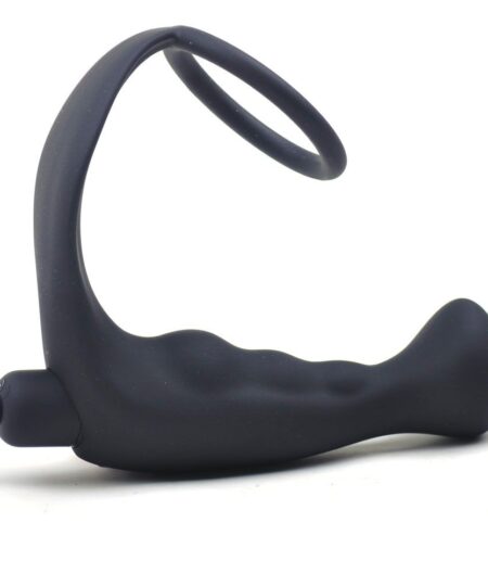 Black Silicone Anal Plug Vibrator with Cock Ring Prostate Massagers