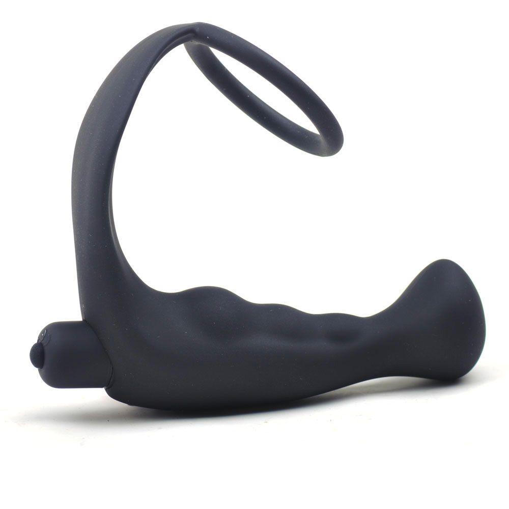 Black Silicone Anal Plug Vibrator with Cock Ring Prostate Massagers