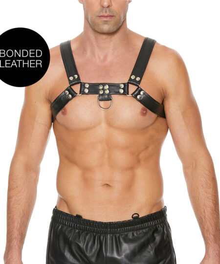 Ouch Chest Bulldog Harness Black Large to Xlarge Leather