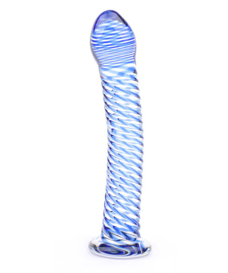 Glass Dildo With Blue Spiral Design Glass