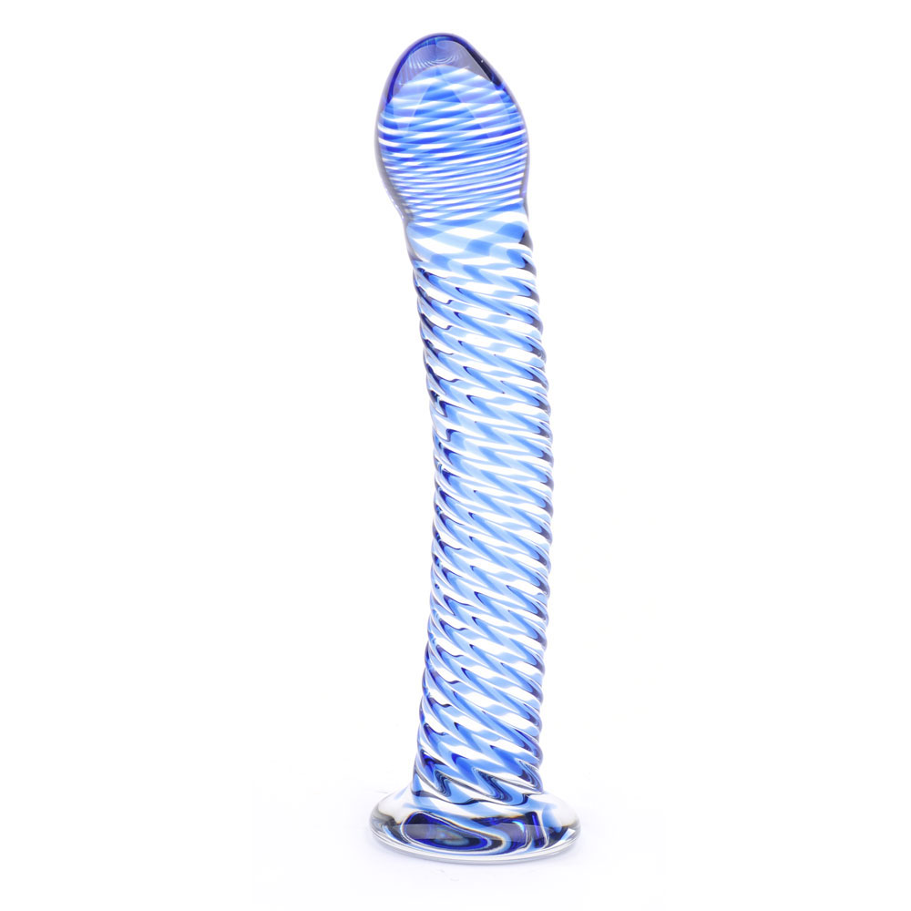 Glass Dildo With Blue Spiral Design Glass