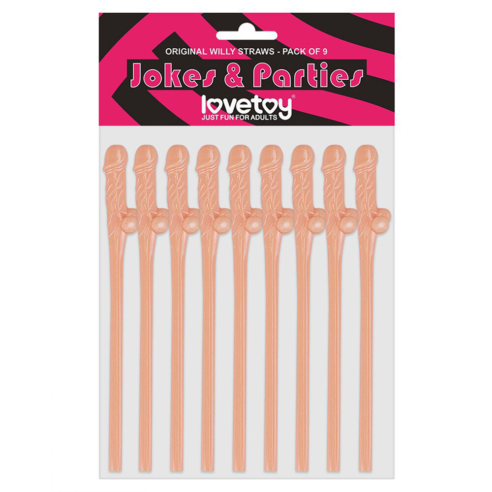 Lovetoy Pack Of 9 Willy Straws Flesh Pink Hen And Stag Nights