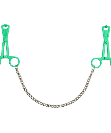 Green Scissor Nipple Clamps With Metal Chain Nipple Clamps