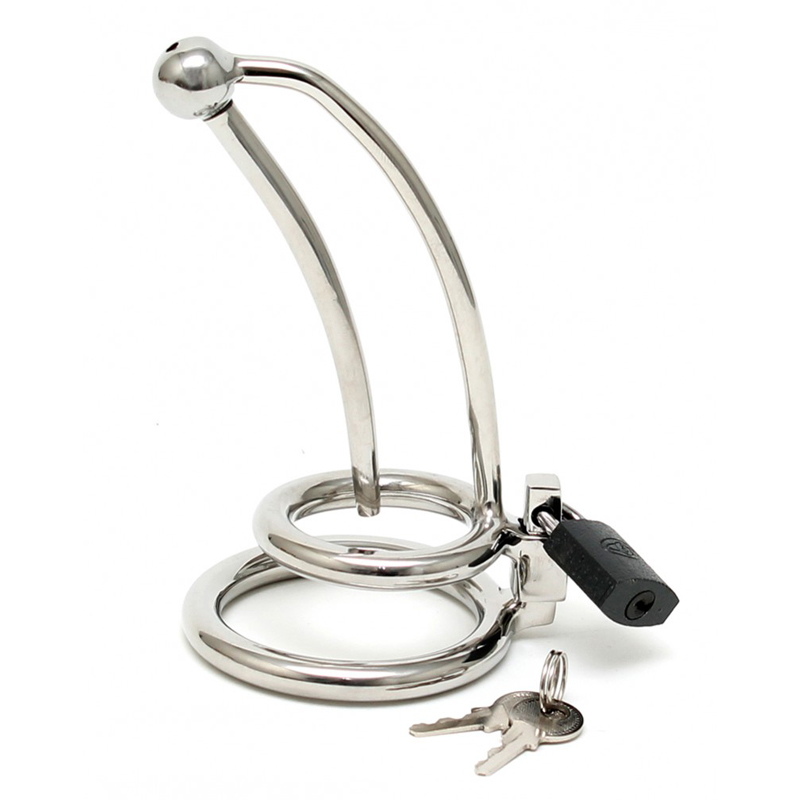 Chastity Penis Lock Curved With Urethral Tube Cock and Ball Bondage