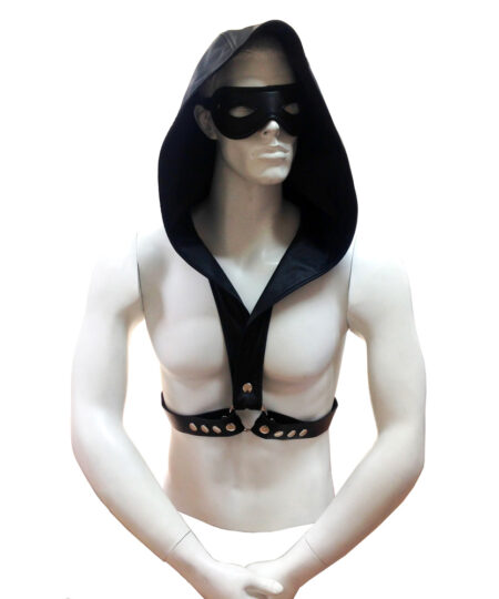 Rouge Leather Harness with Faux Leather Hoodie Bondage Hoods