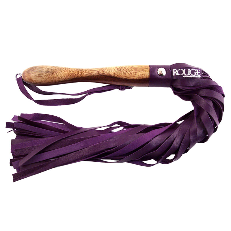Rouge Garments Wooden Handled Purple Leather Flogger Whips