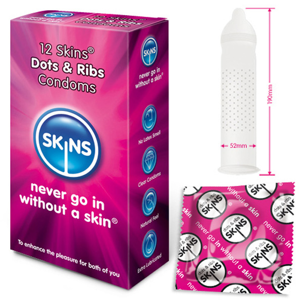 Skins Condoms Dots And Ribs 12 Pack Stimulating, Ribbed, Warming
