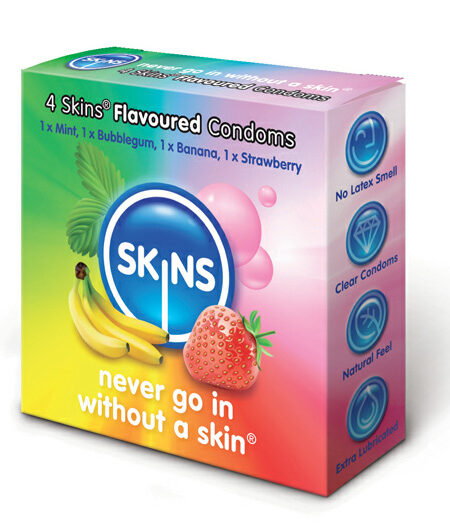 Skins Flavoured Condoms 4 Pack Flavoured, Coloured, Novelty