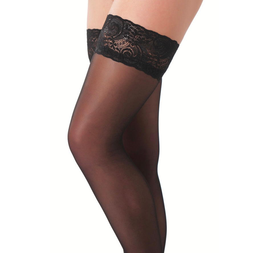Black HoldUp Stockings With Floral Lace Top Stockings