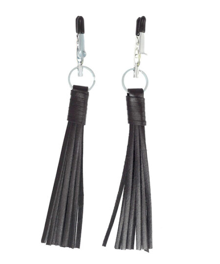 Nipple Clamps With Black Leather Tassels Nipple Clamps